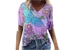 NNGOTD T Shirt Damen Kurzarm Locker Shirts aus Baumwolle Basic Sommer V Ausschnitt T Shirt mit Retro Bunt Farbe Tie Dye Graffiti Druck Frauen Sommer Lose Basic Casual Tee Tops Jumper T-Shirt