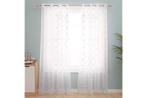 Deconovo Cortinas Salon Dormitorio Visillos para Ventanas Cortina Transparente para Habitación Bebe Infantil con Ojales 2 Paneles 140 x 260 cm Lino