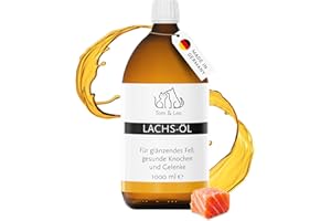TOM&LEO Lachsöl 1000ml für Hunde und Katzen - Von Tom & Leo – Wildlachsöl mit Omega 3-6-9, Ideal für Barf, Haut & Fell, Premium Fischöl für Hunde