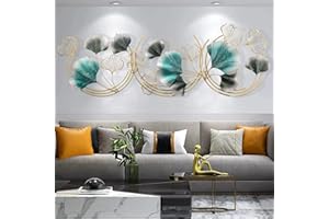 GERHWASH Decorazioni Parete Metallo Decorazioni Parete Soggiorno 150×50cm Decorazione Parete Metallo 3D Lusso Moderno Foglia di Ginkgo Scultura da Parete per Camera da Letto Ufficio