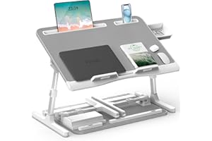 Table de lit, Potuopy Support Ordinateur Portable Lit Pliable à Hauteur réglable en Cuir, Grand Table lit pour Travailler, Lire et Manger sur Le Sol du canapé (Gris, 60 * 40cm)