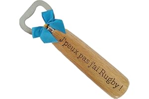 BOMOSKI Décapsuleur Rugby en Bois Gravé et Personnalisé - Cadeau Rugby Homme Original - Ouvre Bouteille Anniversaire, Noël pour Rugbymen et pour les Champions de la 3ème Mi-Temps