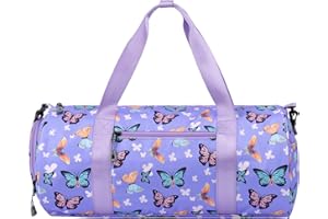 Choco Mocha Kids Duffle Bag for Girls Weekender Overnight Bag Lightweight Sports Gym Bag with Shoes Compartment, Butterfly Purple