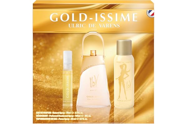 ULRIC DE VARENS - Coffret Parfum Gold-Issime - Eau De Parfum Femme 75 ml + Déodorant 125 ml + Vaporisateur de Sac 20 ml - Floral Aldéhydé - Made in France