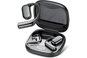 QCOQ Open Ear Headphones, True Wireless Earbuds, Punchy Bass, Clear Calls, 50H Playtime, Bluetooth 5.4 Earbuds, IPX7 Water Resistant, Secure Earhooks for Daily Use (Black)