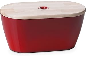 Omada Design Cassetta Portapane, Porta Pane con coperchio/tagliere (34x17x19 cm), Lavabile in Lavastoviglie, Made in Italy, linea Woody, Rosso