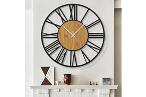 HAITANG Large Wall Clocks,Silent,Non Ticking,Battery Operated Big Retro Round Modern Wood Wall Clock for Living Room, Bedroom,Dinning Room,Farmhouse,Office,Home Decor-20IN(50cm, Black,Roman numeral)