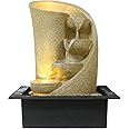 ANAVADYA Designer 4 Steps Cream Color Waterfall Tabletop Fountain | Polyresin Table Top Indoor Outdoor Water Fall Fountain with Multicolour Lights Home Decor Decoration Gift Gifting