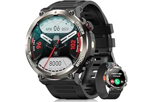 Blackview Military Smart Watch for Men, 100 Days Battery/Flashlight/Compass/120+ Sports/Bluetooth Calls, Outdoor Fitness Tracker with Heart Rate SpO2 Sleep, IP68 Waterproof Smartwatch for iOS Android