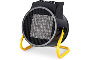 Straame 3kW Industrial Convection Fan Heater, Portable Plug In Electric Space Heater for Garages & Sheds, 1500/3000W + Fan-Only, Adjustable Thermostat, Overheat Protection, Black/Yellow