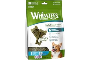 WHIMZEES Soft, gryzaki dentystyczne o miękkszej strukturze dla bardzo małych psów, rozmiar S, 28 sztuk, delikatna pielęgnacja zębów, odpowiednie dla seniorów, bez dodatku cukru, bezzbożowe