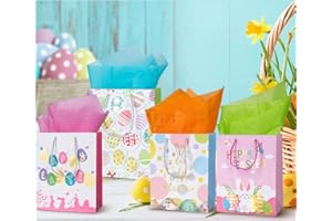 Zeihoo 4PCS Sacs Cadeaux de Paques, Pâques Pochette Cadeau, Sacs de Paques et Papier de Soie, Chasse Aux œufs, Sacs de Lapin de Paques, Fete de Paques pour Les Enfants, Sacs de Friandises de Paques