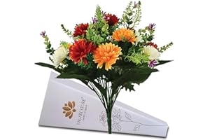 BAGARI STORE Bagari Artificial Flowers, Large Mixed Bush Grave Flowers, 41cm Fake Flowers for Decoration, Ivory - Red - Orange Artificial Flowers for Outdoor & Indoor Events Wedding Party Home Decoration