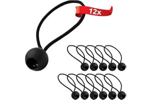 ECENCE 12 Tendeurs élastiques avec Boule en Plastique, Crochets élastiques, élastiques de Tente pour Les bâches, pavillon de Jardin, tentes, Tension élevée Noir