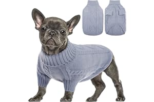 Queenmore - Maglione per cani di piccola taglia, per maglieria con cavo freddo e collo alto, per chihuahua, bulldog, bassotto, carlino, Yorkie (grigio, medio)