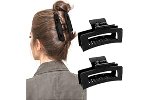 WLLHYF Quadratische Klauenclips 2 Stück 8.5 cm Mittlere Haarklammern Matt Rutschfest Modisch Starker Halt Bananen Clips Haarstyling ZubehöR Für Frauen Und Mädchen Dickes Dünnes Haar (2 Schwarz)