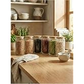 leelaHOME Bambu Vakum Kapaklı Cam Saklama Kabı, Şeffaf, 1500 ML, 16cm Y&uuml;kseklik, 11cm Genişlik, 6'lı Set