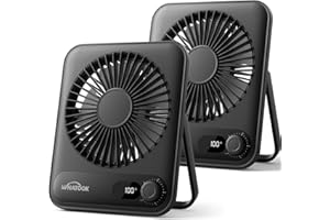 WHATOOK Juego de 2 piezas Ventilador de Mesa USB Mini: 100 Velocidades y Batería de 5000 mAh, Carga Rápida USB-C, 24H de Duración, Silencioso Portátil Ventilador con Pantalla LED para Oficina Viajes