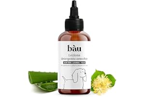 bàu Cosmesi, Pulizia Orecchie Cane Delicato, Detergente Orecchie Cane Lenitivo, Gocce Orecchie Cane Sciogli Sporco e Cerume, Senza Parabeni, 100ml