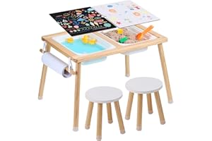 VEVOR Aktivitetsbord för barn, sensoriskt utforskningsbord med 3 förvaringslådor och 1 pappershållare, vatten- och sandbord i trä, inomhus/utomhus, för ritning och studier
