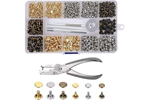 COPIEL Leather Rivets, 240 Sets Double Cap Rivet Tubular Metal Studs 2 Sizes with Pliers and 3 Pieces Fixing Set Tools for Rivets Replacement DIY Craft Leather Repairing Decoration 3 Colors