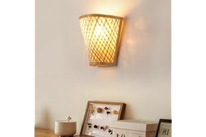 Schindora Boho Aplique Pared Interior, Bambú RúStico Apliques Pared Dormitorio En Forma De Cesta Lampara Pared Granja De Pantalla Tejida A Mano E27 Lampara De Pared Comedor Dormitorio Casa De Familia