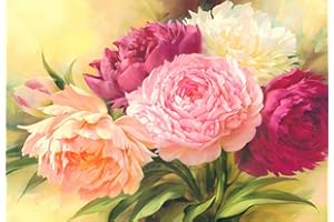 MXJSUA DIY 5d Diamant Peinture par numéro kit,Kit de Broderie Diamant 5D Full perceuse Pivoine Fleurs Strass à Broder au Point de Croix d'arts Craft sur Toile Décoration Murale, 30 x 40 cm