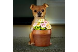 Muldale Solar Dog Garden Ornaments - Digby the Dog - Hand Painted Bright Solar Light Outdoor Decor, Illuminating Floral Pot Boxed for Garden Decor Lovers