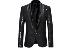 FSFA Blazer Homme à Sequins Dorés Charme Un Bouton Casual Fit Costume Manteau à Manche Longue Elegante Costume Veste Revers Slim Fit Top