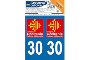 L'étiquette Qui Colle - 2 Autocollants Plaque d'immatriculation 30 Gard - Région Occitanie - Modèle Officiel