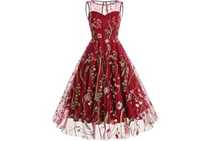 AZRUMA Rockabilly Kleider Damen Vintage 50er Jahre Blumendruck Rundhals Ärmellos Rockabilly A-Line Swing Kleid Festlich Knielang Faltenrock Tüllkleid Festliche Coctailkleid Ballkleid Partykleid Abendkleid