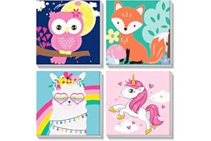 SENQAO Framed Paint by Numbers for Adults Kids Beginners - Cartoon 4 Pack Paint by Numbers for Kids Ages 8-12, Kids Paint by Number Kits on Canvas, DIY Oil Painting Acrylic Art Crafts, 8x8in
