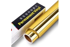 Vinyle Adhésif Permanent - 30,5 cm x 152 cm Rouleau de Vinyle Imperméable Permanent, Vinyle Permanent Adhésif pour Cricut, Silhouette Cameo, Décalcomanies, Décorations (Or Chromé)