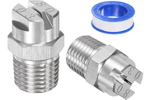 M METERXITY 2-Pezzi Ugello a Ventaglio Piatto, 80 Gradi 1/4BSPT Maschio Acciaio Inossidabile Ugelli Idropulitrice Sostituzione Ugello Pulitore Nastro Tenuta per Pistole Acqua (Orifizio 1,1mm)