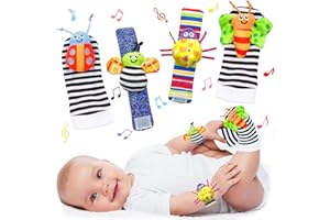 WILLOWS CASTLE Foot Finder Socks & Wrist Rattles - Newborn Sensory Toys for Baby Boy or Girl - Brain Development Infant Toys - Hand and Foot Rattles for 0-3, 3-6, 6-9, 9-12 Months Babies (Black & White Bugs)