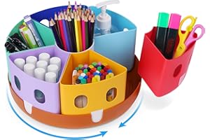 Gamenote Rotating Desk Stationary Organiser, 7 Segments, School Supplies Organizer for Kids, Art Supply Organizer for Home Office Classroom, Multicolored (Large)