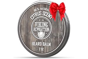 Viking Revolution Beard Balm - All Natural Grooming Treatment with Argan Oil & Mango Butter - Strengthens & Softens Beards & Mustaches - Citrus Scent Leave in Conditioner Wax for Men - 1 Pack