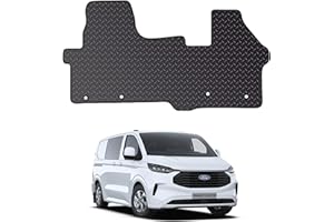 PRIME CAR MAT .CO.UK Rubber Floor Mats Fits for Ford Transit Custom (2024+) [Auto] 4 Clips - Custom Van Accessory Tailored fit, Non Slip Mat - Anti Slip Backing and Edged With Black Nylon Binding - 1 Floor Mat Only