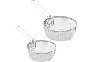 DJOWYH Panier à friture pour casserole avec poignée - Panier à friture en acier inoxydable - panier à frire pliable pour casserole - Passoire en acier inoxydable pour frites, rondelles d'oignon et ailes