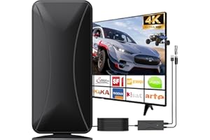 Roujune DVBT2 Antenne TV Innen/Außen, Zimmerantenne DVB-T & DVB-T2 Antennen mit Verstärker, Zimmerantenne für Fernseher mit Großer Reichweite und 360° Empfang, Geeignet für 4K 1080p & Alle TV-Geräte