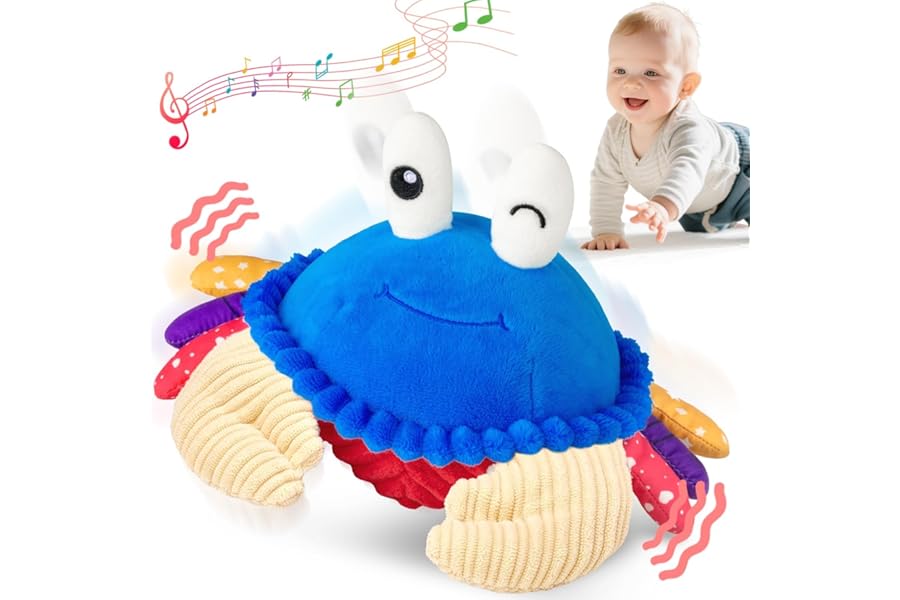 SAIMAND Dancing Crab Baby Toys 6-12 Months, Musical Crawling Crab with Music, Record & Replay, Montessori Sensory Plush Tummy Time Toys for 1 2 3 Year Old Boys and Girls Gifts (Blue)