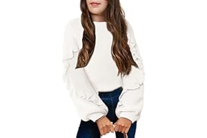 Arshiner Ragazze Maglione Maniche a Lanterna Bambini Caldo Lavorato Collo Rotondo Casual Autunno Inverno Manica Lunga per Ragazza 7-14 Anni