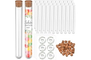 SIYRDXCBT 30 Pzs Tubos de Ensayo 15ml Tubos de Ensayo Plastico Probetas Plastico con 30 Corchos y 6 Etiquetas para Boda, Cumpleaños, Bautismo, Regalo,Almacenar Semillas Flores, Dulces Sales de Baño y Especias