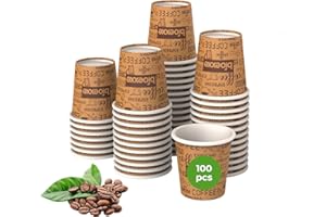 bioexxe Bicchierini Caffè Carta 100Pz da 75ml - Bicchieri Caffe Biodegradabili da 75ml - Bicchieri Caffe Carta Resiste a Bevande Fino ai 85°/90°- Monouso Ecologici Bio (marrone)