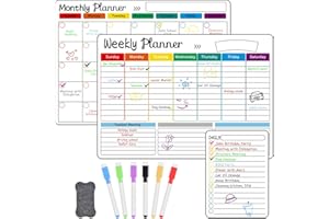 OFFCUP Magnetyczny kalendarz na lodówkę, rodzinny planer tygodniowy, planer miesięczny A3, tablica do planowania posiłków, lista rzeczy do zrobienia, zestaw od poniedziałku do niedzieli z 6 markerami