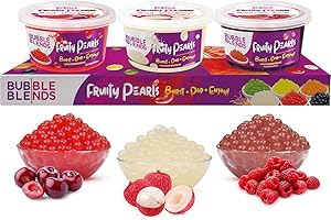‎BUBBLE BLENDS Popping Boba Fruchtperlen Kirsche, Lychee, Maracuja Sortenpaket - 3 x 450g Bubble Blends Boba Perlen mit Fruchtsaft – Milchfrei, 100% Fett- & Glutenfrei - Boba Bubble Tea Perlen