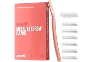 ZOMCHI Brzytwa do brwi, Maszynka do golenia dla kobiet i mężczyzn, Trymer do brwi z precyzyjną osłoną, Golarka do twarzy z 6 ostrzami (Różowe Złoto)