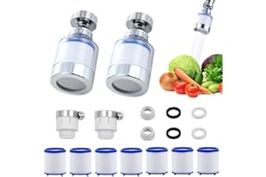 LURNODY 2 Piezas Filtro de Agua para Grifo 360°Giratorio,Grifo con filtro de agua, Transparente,con 7 Piezas Elemento Filtrante Algodón pp, Filtro de Grifo para el Hogar,Cocina, Baño,Fregadero