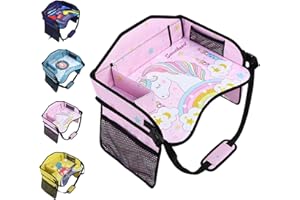 mymai Kinder Reise Aktivitätstisch Kinder Reisetisch Auto, Multifunktionaler Spiel Snacktisch für Autositze, Abwischbare Tischfläche mit Organizern, für Auto Flugzeug Kinderwagen (Rosa)