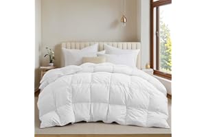 UNIKOME Kołdra puchowa 135-200x220cm, odpowiednia na wszystkie pory roku, wypełniona piórami i puchem gęsim, lekka i miękka, 100% czysta bawełna, można prać w pralce (Biała)